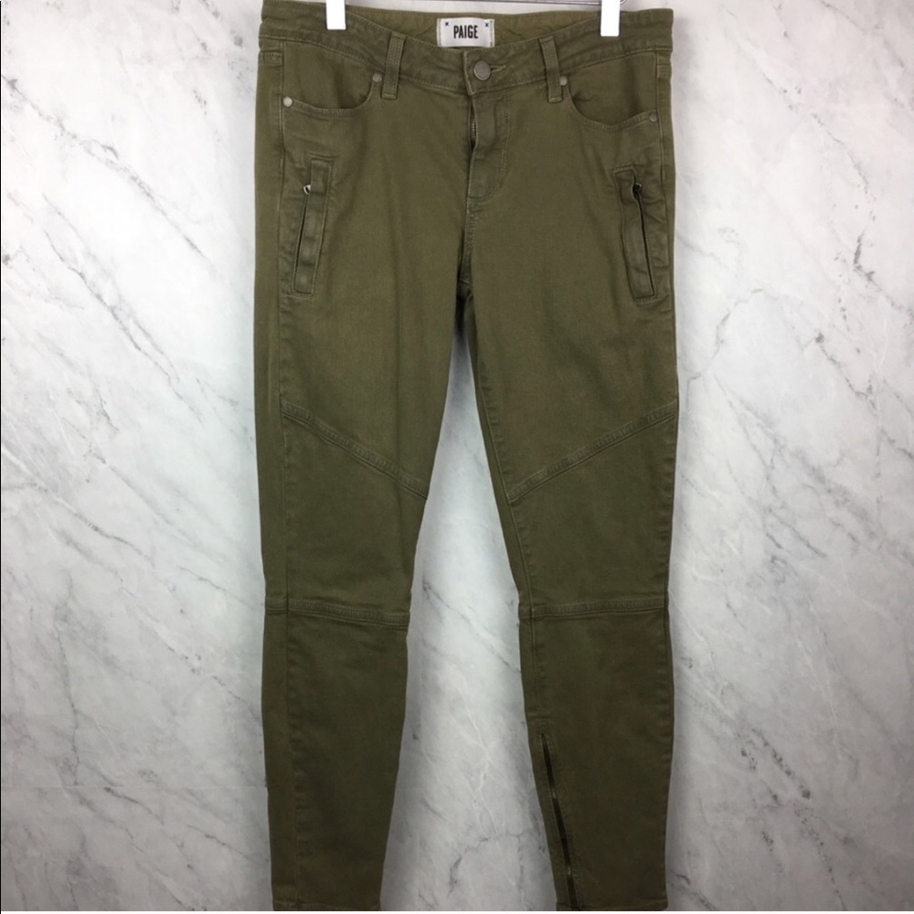 Paige Denim Army Green Skinny Moto Jeans, 30